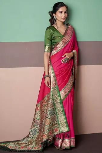 red patola silk blend casual wear saree