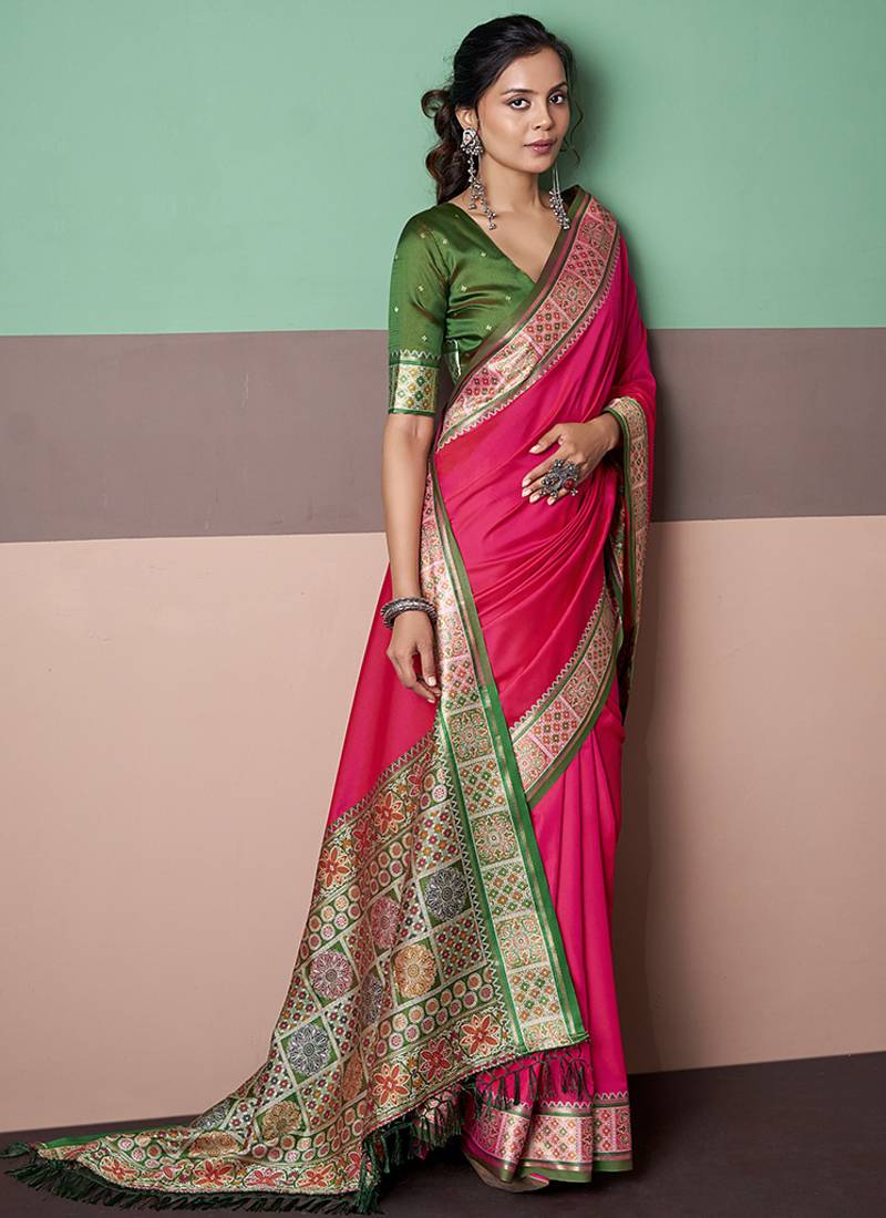 red patola silk blend casual wear saree