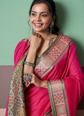 red patola silk blend casual wear saree 3