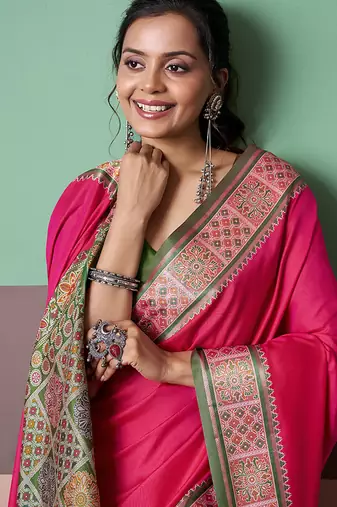 red patola silk blend casual wear saree