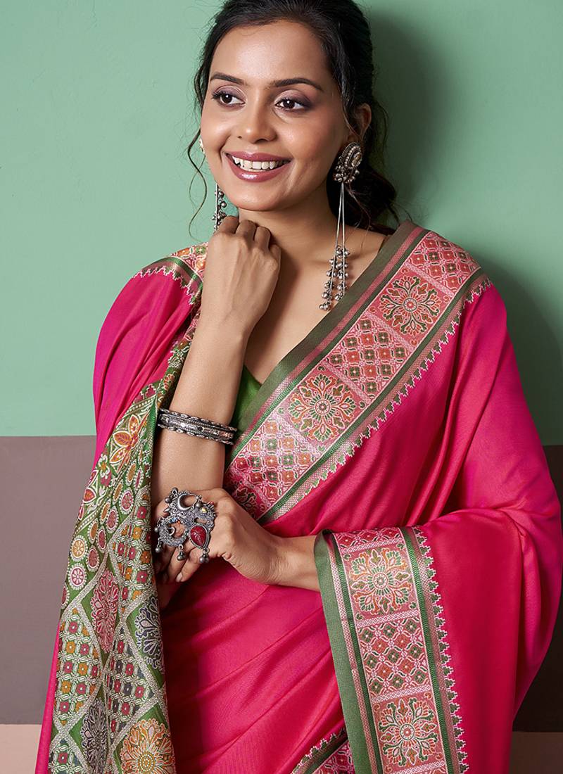red patola silk blend casual wear saree
