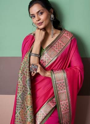 red patola silk blend casual wear saree 4