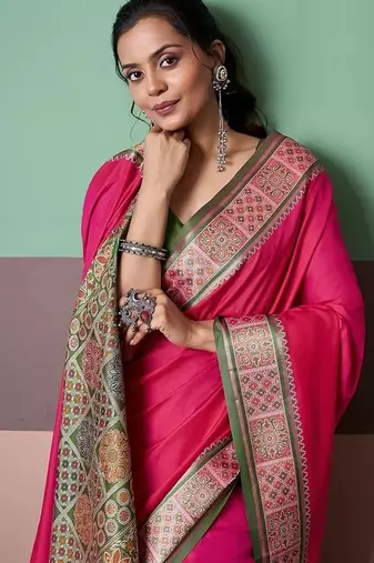 red patola silk blend casual wear saree