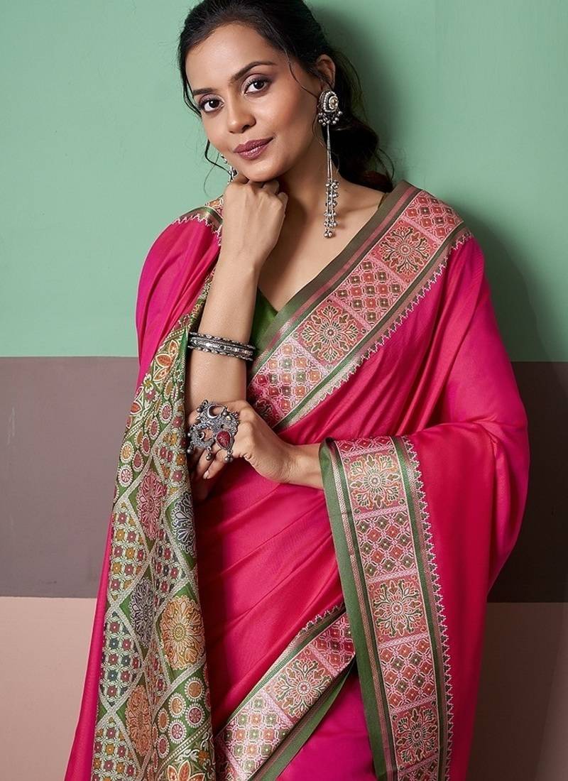 red patola silk blend casual wear saree