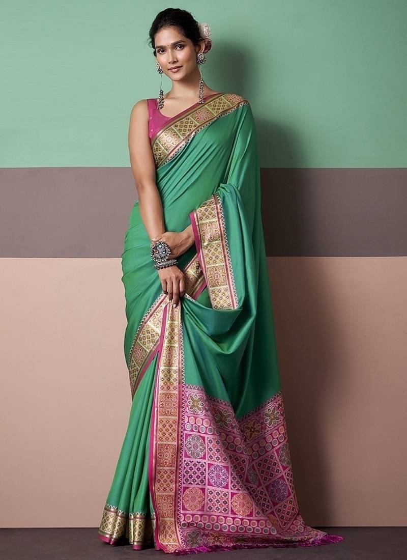 turquoise  patola silk blend casual wear saree