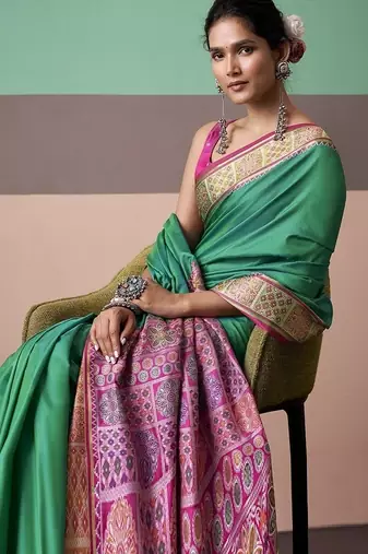 turquoise  patola silk blend casual wear saree