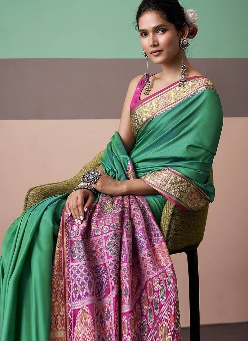 turquoise  patola silk blend casual wear saree