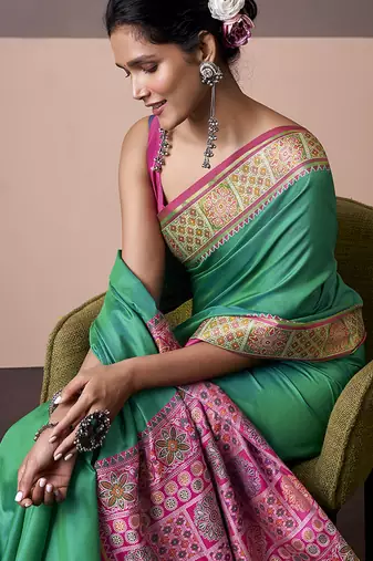 turquoise  patola silk blend casual wear saree