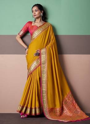 mustard patola silk blend casual wear saree 1