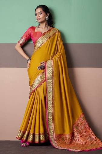 mustard patola silk blend casual wear saree
