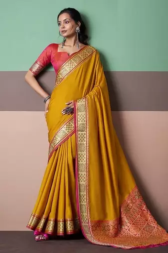 mustard patola silk blend casual wear saree