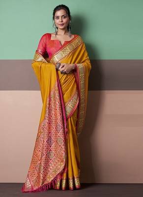mustard patola silk blend casual wear saree 2