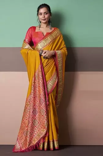 mustard patola silk blend casual wear saree