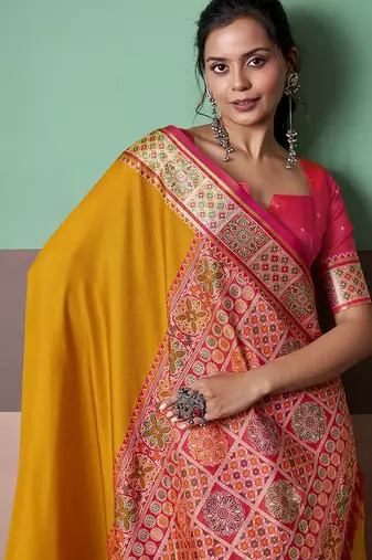 mustard patola silk blend casual wear saree