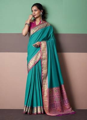 cyan patola silk blend casual wear saree 1