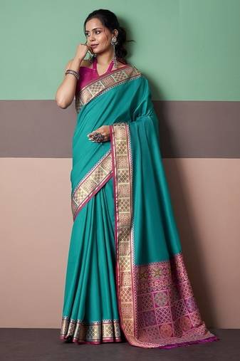 cyan patola silk blend casual wear saree