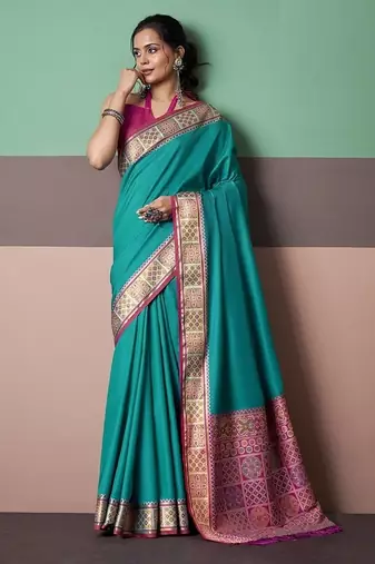 cyan patola silk blend casual wear saree