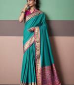 cyan patola silk blend casual wear saree