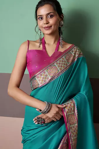 cyan patola silk blend casual wear saree