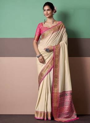 white patola silk blend casual wear saree 1