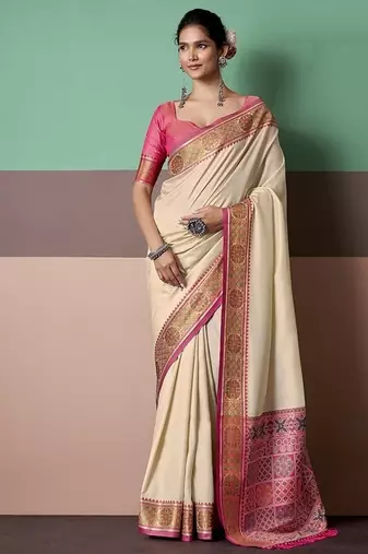 white patola silk blend casual wear saree