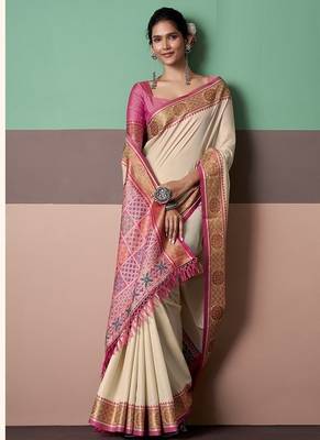 white patola silk blend casual wear saree 2
