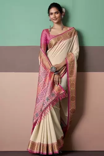 white patola silk blend casual wear saree