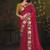wine crape floral motifs thread embroidery party wear saree