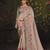 beige uppada silk blend kalamkari motifs multi thread embroidery party wear saree