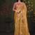 golden satin floral multi thread embroidery party wear saree