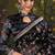 black satin floral multi thread embroidery party wear saree