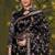black satin floral multi thread embroidery party wear saree