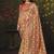 beige satin multi thread embroidery with mirror hand work party wear saree