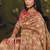 beige satin multi thread embroidery with mirror hand work party wear saree