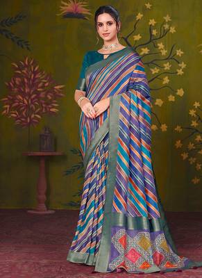 multiclour tussar printed party wear saree 1