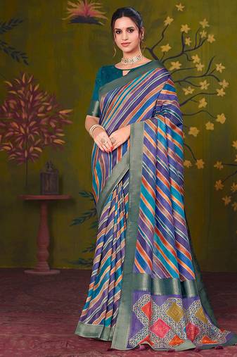 multiclour tussar printed party wear saree