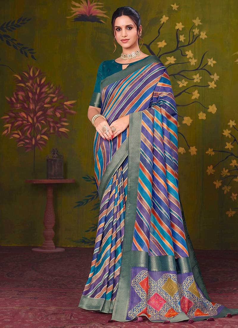 multiclour tussar printed party wear saree