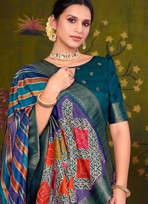 multiclour tussar printed party wear saree 2