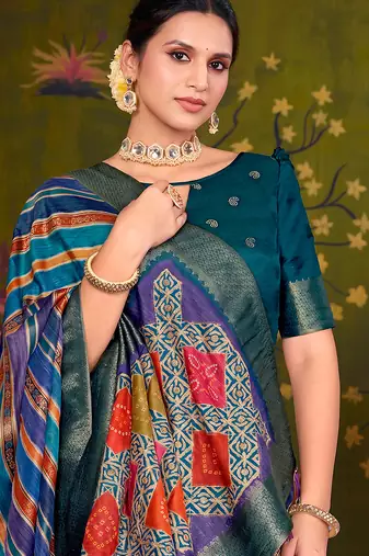 multiclour tussar printed party wear saree