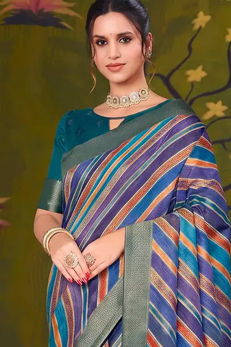 multiclour tussar printed party wear saree