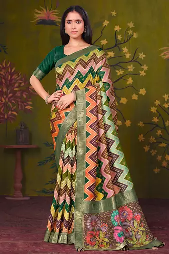 multiclour tussar printed party wear saree