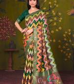 multiclour tussar printed party wear saree