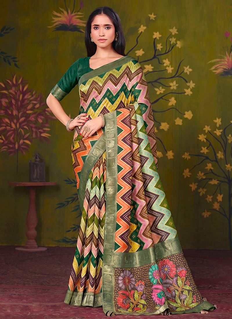 multiclour tussar printed party wear saree