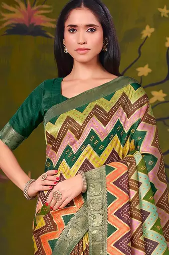 multiclour tussar printed party wear saree