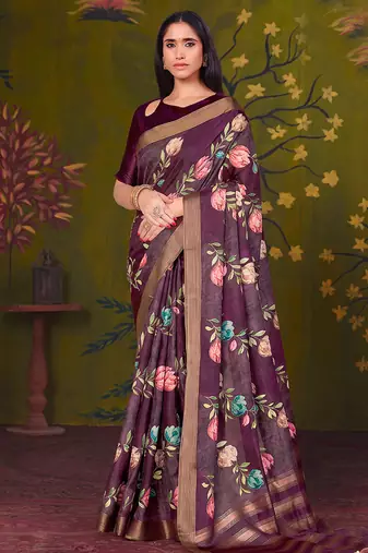 wine tussar printed party wear saree