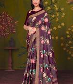 wine tussar printed party wear saree
