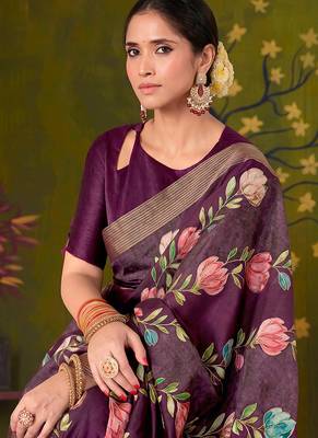wine tussar printed party wear saree 2