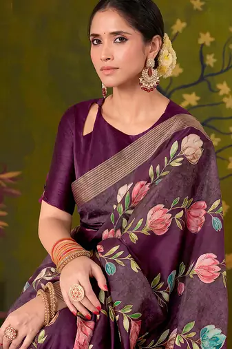 wine tussar printed party wear saree