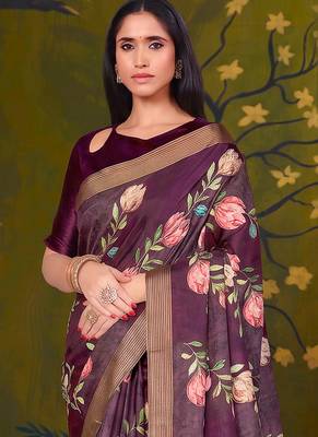 wine tussar printed party wear saree 3