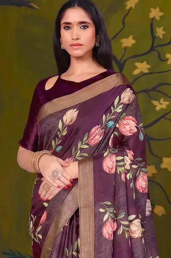 wine tussar printed party wear saree